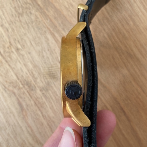 Black and Gold Kokomo watch with leather strap - Picture 6 of 7